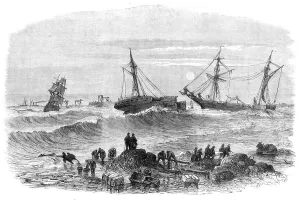 Salvage Prints: Wreck of the Aberdeen steamer Stanley at Tynemouth, 1864. Creator: Unknown