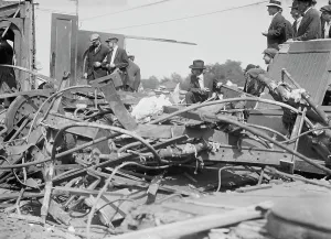 Wreck Prints: Wreck of car Chancellor, North Haven, 1913. Creator: Bain News Service