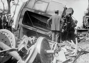 Wreck Prints: Wreck of car Chrisholm, 1913. Creator: Bain News Service