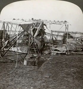Images Dated 9th April 2009: Wreck of a German bomber that tried to break through the aerial defence, World War I