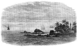 Indian Ocean Prints: Wreck of the mail steam-ship Rangoon at Galle - Kadir Rocks at the entrance to Galle Harbour