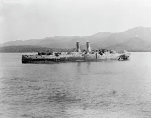 Dry Plate Negative Prints: Wreck of the Vizcaya, Battle of Santiago, 1898, between 1898 and 1901. Creator: Unknown