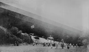 Wrecked zep. [zeppelin] in France, 1917. Creator: Bain News Service