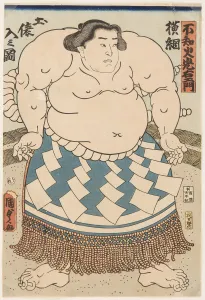 The wrestler Shiranui Mitsuemon, wearing an apron (kesho-mawashi), 1860