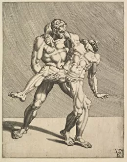 Dirck Volckertsz Coornhert Gallery: Wrestlers, from Wrestlers, plate 3, 1552. Creator: Dirck Volkertsen Coornhert