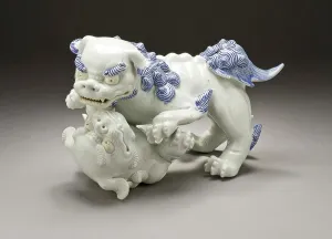 On Top Of Prints: Wrestling Chinese Lions, Late 19th century. Creator: Unknown