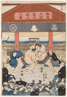 Sports His Prints: Wrestling match Koyonagi vs Kaganiiva, 1850s