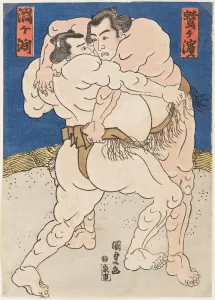 Wrestling match Uzugafuchi vs Washigahama, c. 1830