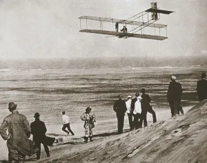 Aviation Prints: The Wright Brothers testing an early plane at Kitty Hawk, North Carolina, USA, c1903