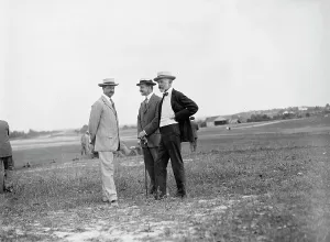 Wright Flights - Spectators: George Von L. Meyer, Robert Bacon, Henry Cabot Lodge, 1909. Creator: Harris & Ewing. Wright Flights - Spectators: George Von L. Meyer, Robert Bacon, Henry Cabot Lodge, 1909. Creator: Harris & Ewing