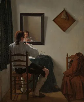 Inkpot Prints: A Writer Trimming his Pen, 1784. Creator: Jan Ekels the Younger