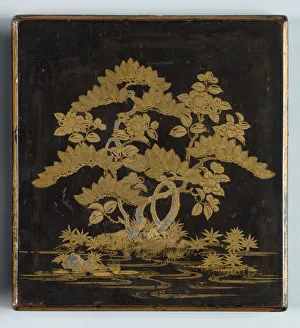 Writing Box (Suzuribako) with Design of Pine, Camellia and Bamboo (lid), 1400s Writing Box (Suzuribako) with Design of Pine, Camellia and Bamboo (lid), 1400s