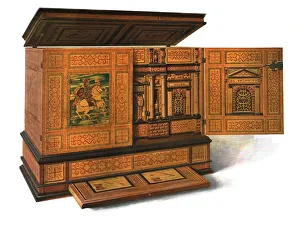 Writing cabinet inlaid with marquetry, 1904. Artist: Shirley Slocombe Writing cabinet inlaid with marquetry, 1904. Artist: Shirley Slocombe