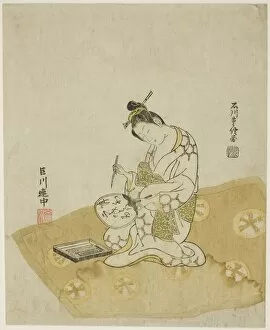 Brush Collection: Writing on a Fan, 1765. Creator: Ishikawa Toyonobu