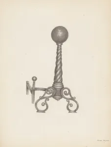 Firedog Prints: Wrought Iron Andirion, c. 1938. Creator: Henry Meyers