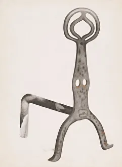 Firedog Prints: Wrought Iron Andiron, c. 1936. Creator: Natalie Simon