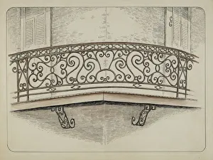 Balcony Rail Prints: Wrought Iron Balcony, c. 1936. Creator: Al Curry