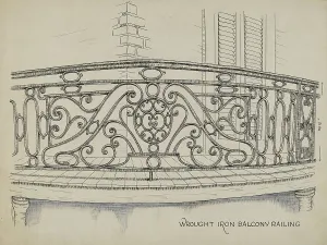 Price Ray Prints: Wrought Iron Balcony, c. 1936. Creator: Ray Price