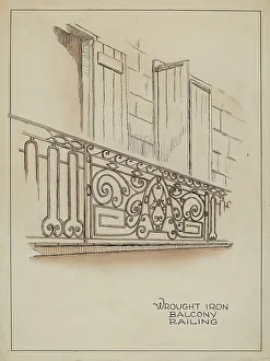 Balcony Rail Prints: Wrought Iron Balcony Rail, c. 1936. Creator: Al Curry