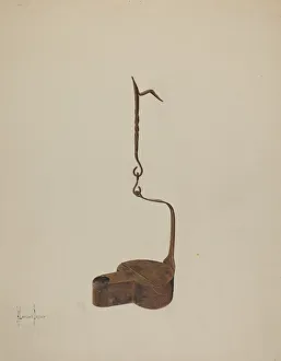 Langden Brown Prints: Wrought Iron Betty Lamp, c. 1937. Creator: H. Langden Brown