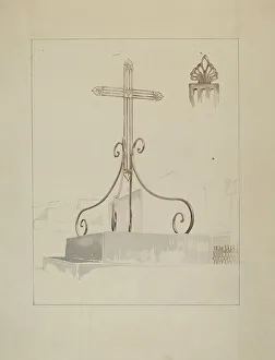 Iron Gate Prints: Wrought Iron Cross, c. 1936. Creator: Arelia Arbo