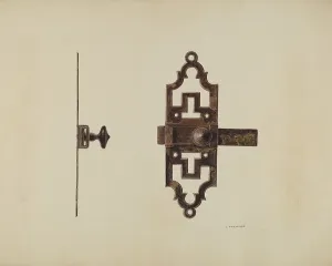 Wrought Iron Prints: Wrought Iron Latch, c. 1938. Creator: Lucien Verbeke