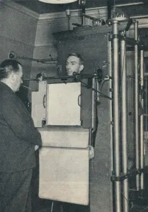 Apparatus Prints: X-ray apparatus used for examination of suspected cases of heart or lung disease