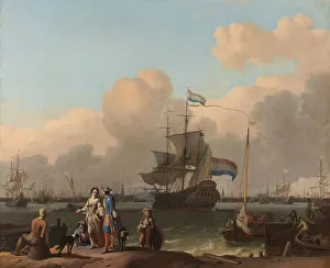 Frigate Prints: The Y at Amsterdam, with the Frigate De Ploeg, 1680-1708. Creator: Ludolf Bakhuizen