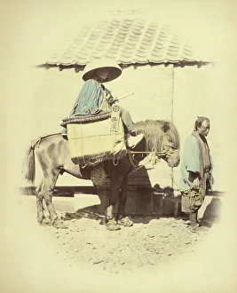 Pony Prints: Yakonin Traveling on the Tokaido, 1866-1867. Creator: Felice Beato