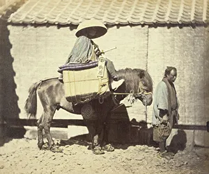 Pony Prints: Yakonin Travelling on the Tokaido Road, about 1868. Creator: Felice Beato