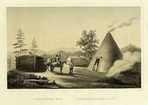 Yakutia Prints: Yakut Summer Yurts, 1856. Creator: Ivan Dem'ianovich Bulychev