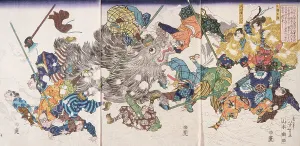 Taiso Prints: Yamamoto Kansuke Kills the Wild Boar, 1868. Creator: Tsukioka Yoshitoshi