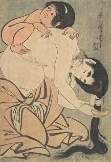 Comb Collection: Yamauba Combing Her Hair, and Kintoki, ca. 1801. Creator: Kitagawa Utamaro