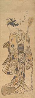 Okumura Prints: Yaoya O Shichi Standing, Holding a Love Letter and a Battledore, ca. 1748. ca. 1748