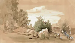 Domestic Chore Prints: The yard of the house, women washing clothes in Tuomarinkyla