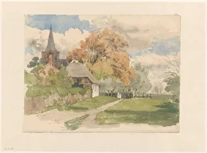 Yard Prints: Yard at a village church, 1845-1925. Creator: Julius Jacobus van de Sande Bakhuyzen