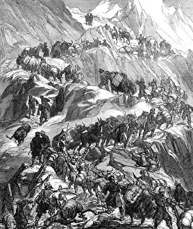 Mule Prints: The Yarkund Mission: mules and baggage-train going over the Grim (Sanjoo) Pass