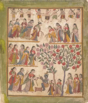 Bhagavatapurana Collection: Yashoda Binds Krishnas Hands: Page from a Dispersed Bhagavata Purana Manuscript, 1640-50