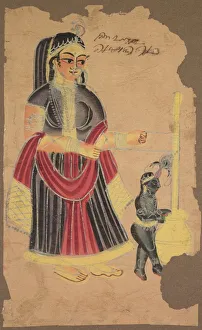 Kalighat Painting Gallery: Yasoda and Krishna, 1800s. Creator: Unknown
