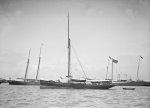 Yawl Prints: The yawl Beluga at anchor, 1911. Creator: Kirk & Sons of Cowes