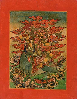 Dharmapala Prints: Yellow Yama (?) and Consort on Bull