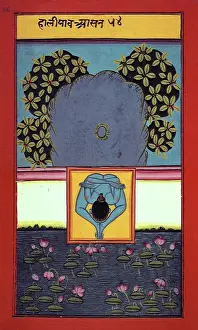 A yogi by a lotus pond, 19th century. Creator: Unknown