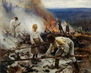 Farmer Woman Prints: Under the Yoke (Burning the Brushwood). Artist: Jarnefelt, Eero (1863-1937)