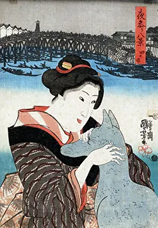 Yokkaichi, scene from the series Yomairi hakkei (Eight views of night visiting). c1844. Creator: Utagawa Kuniyoshi