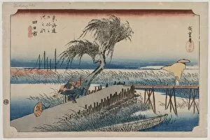 Color Woodblock Print Gallery: Yokkaichi: View of the Mie River, from the series The Fifty-Three Stations of the Tokaido