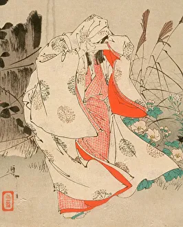 Distressed Prints: Yokobue Waiting from Takiguchi Tokiyori by Moonlight at Horinji