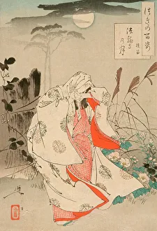 Distressed Prints: Yokobue Waiting from Takiguchi Tokiyori by Moonlight at Horinji
