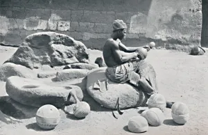 A Yoruba man engraving clay bowls and water jars, Lagos hinterland, Southern Nigeria, 1912. Artist: AW Gelston A Yoruba man engraving clay bowls and water jars, Lagos hinterland, Southern Nigeria, 1912. Artist: AW Gelston