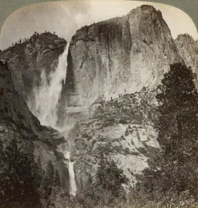 Yosemite Point and wind-blown Yosemite Falls, Yosemite Valley, California, USA, 1902 Yosemite Point and wind-blown Yosemite Falls, Yosemite Valley, California, USA, 1902