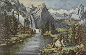 American School 19th Century Prints: Yosemite Valley - California, pub. 1866, The Bridal Veil Fall, Currier & Ives